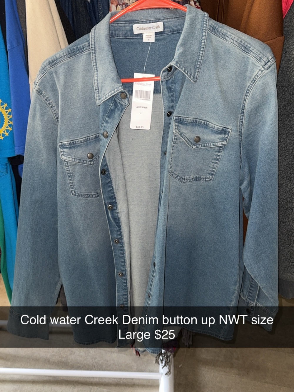 Coldwater Creek Light Wash Blue Denim Shirt Jacket